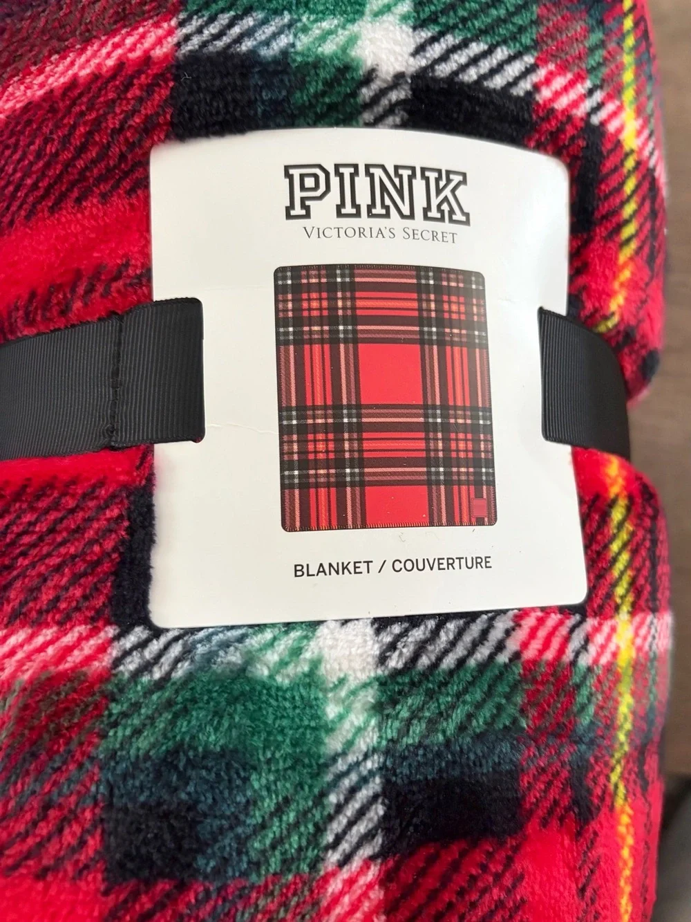 PINK Victoria's Secret Red Tartan Plaid Blanket 50inX60in